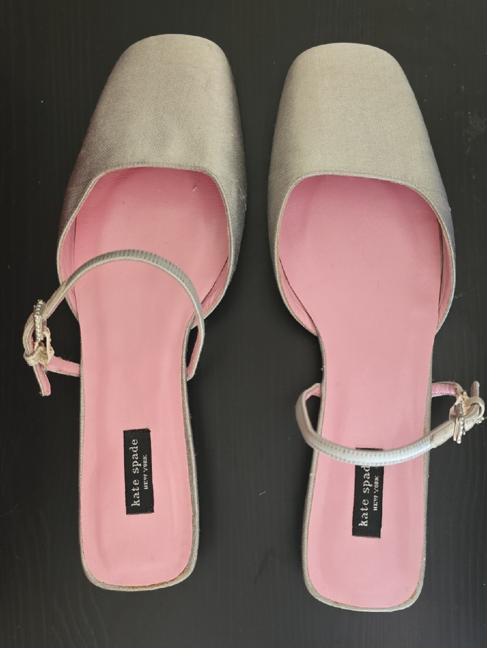 kate spade Pink and Beige Square-Toe Slingback Mules with Buckle